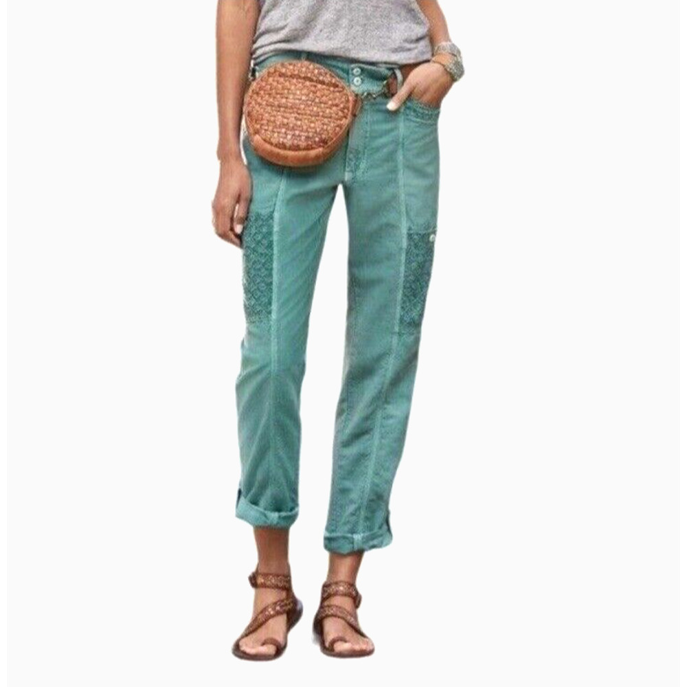 Sundance Women's Size 2P Green Linen Cotton Femme Voyager Cargo Lace Pants